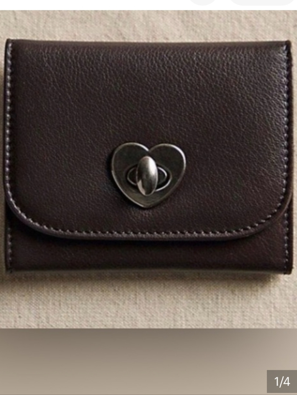 Free People Espresso Leather Wallet with Heart Turn-Lock